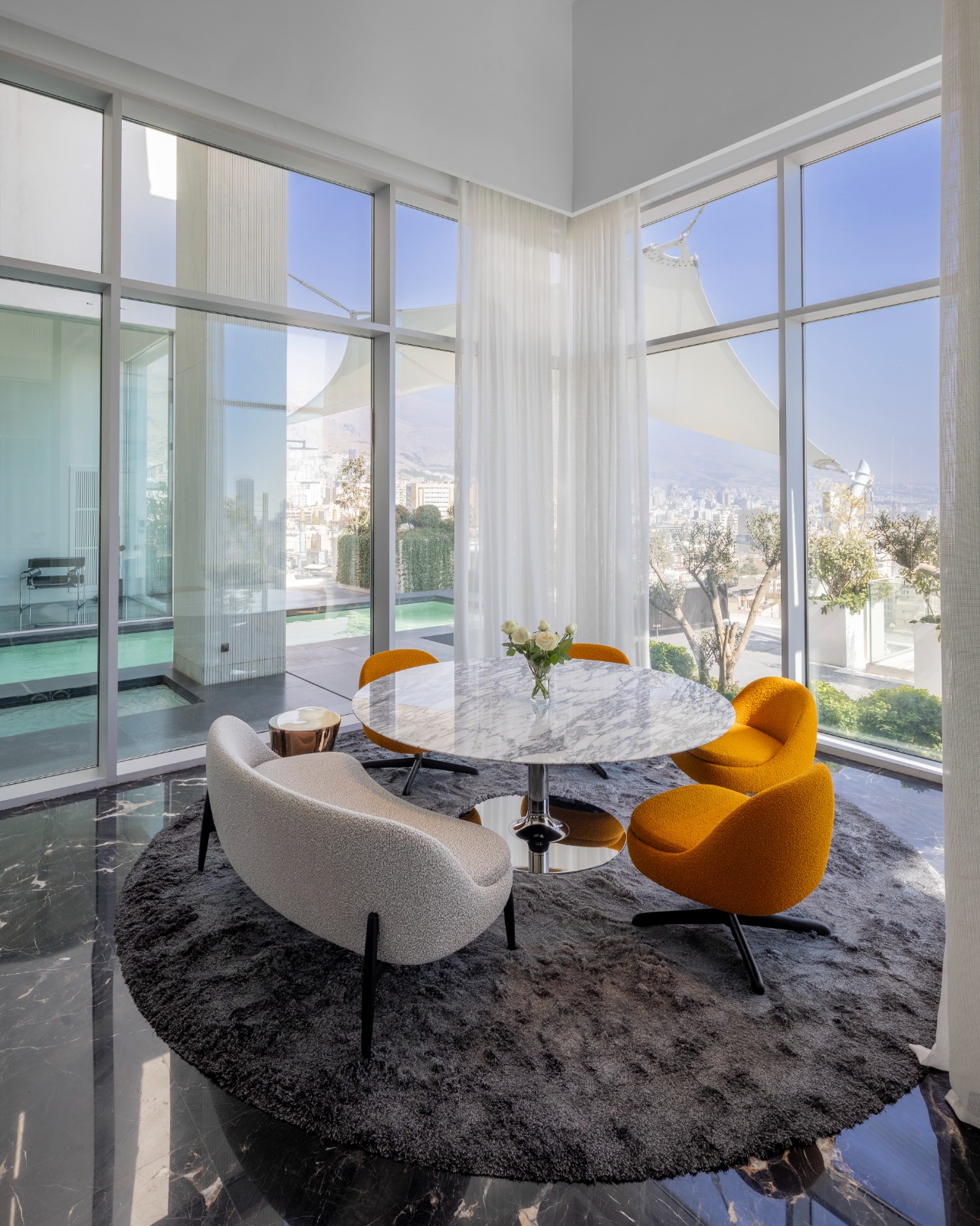 A well-lit, modern living room interior